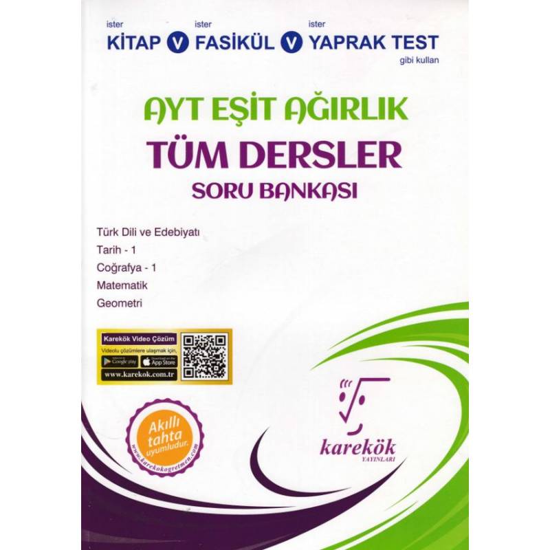 Karekök Ayt Eşit Ağırlık Tüm Dersler Soru Bankası Akıllı Tahta Uyumludur Yeni